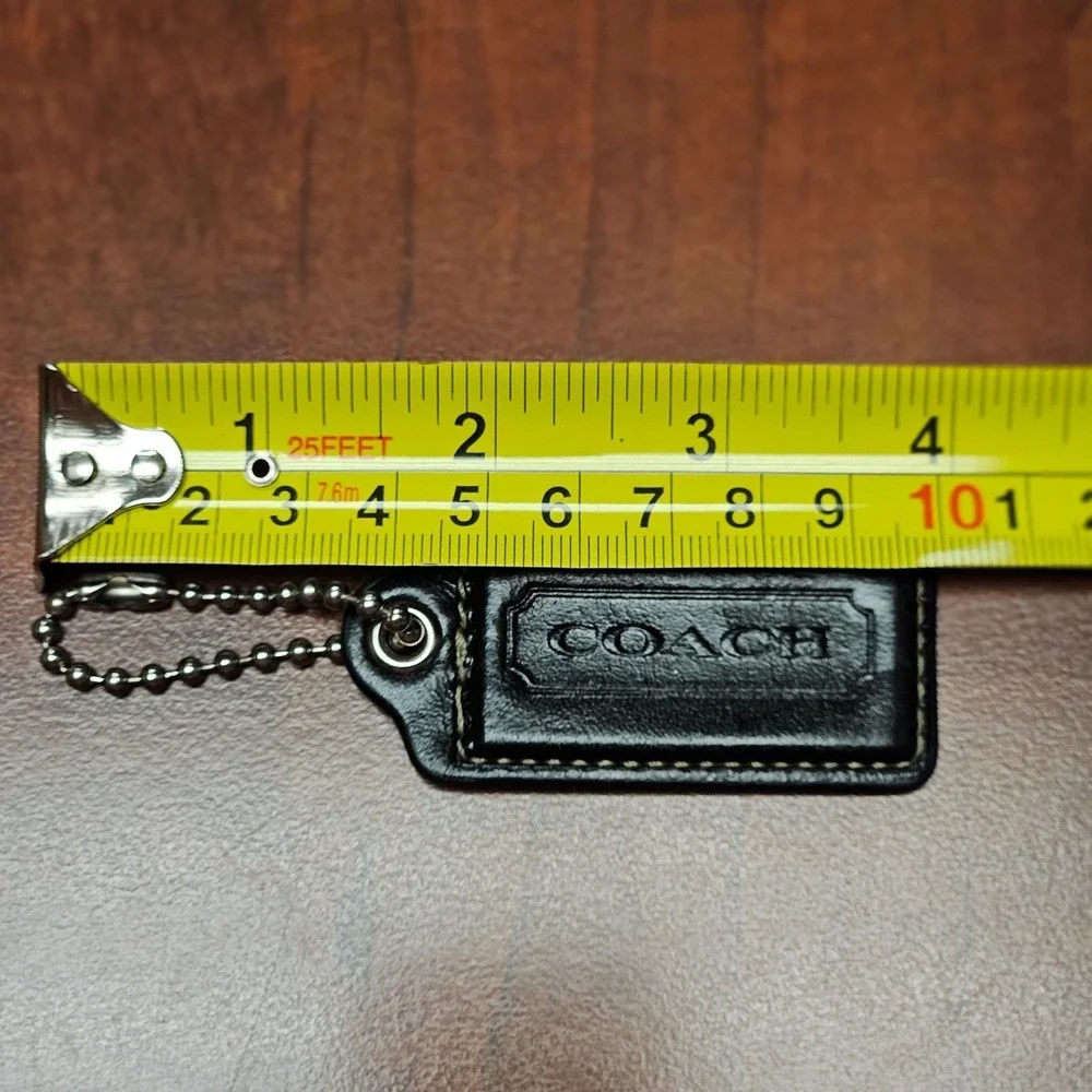 Authentic Coach Leather Hang Tag Black With Silver Chain